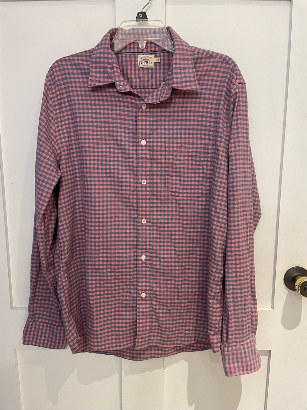 Faherty Movement Blue Rose Gingham Button Down Shirt L Excellent Condition
